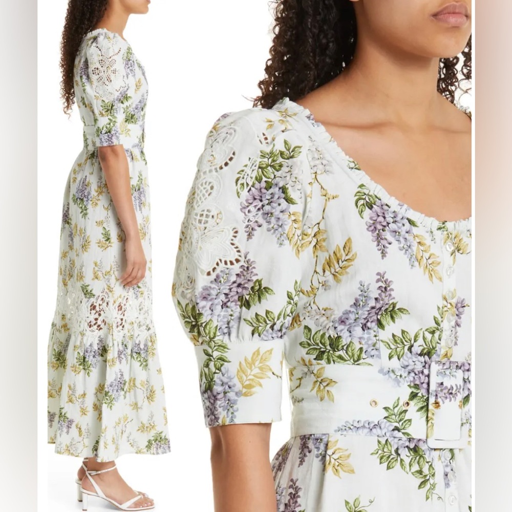 Floral Belted Linen & Cotton Maxi Dress